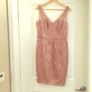 David’s Bridal rose gold metallic dress